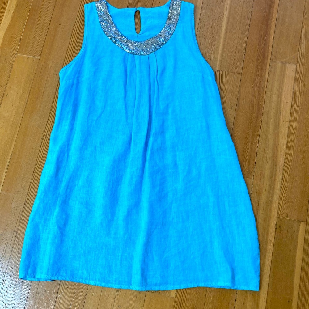 Bright Aqua Embellished Neck Mini Dress
